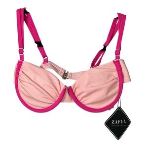 NWT Zaful Womens Small Pink Ribbed Bikini Top Beach Vacation Tropical Summer